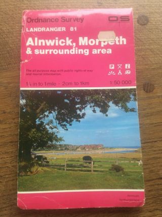 Alnwick Morpeth Northumberland & Surrounding Area Os Landranger Gb Map 1:50000