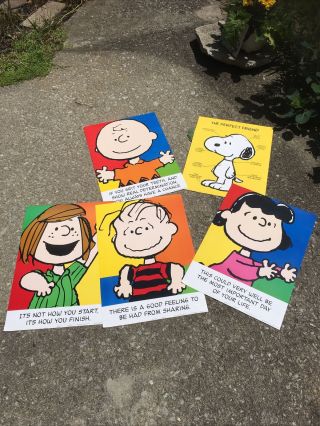 Vintage Old Stock Peanuts Charlie Brown Motivational Posters.  Set Of 5