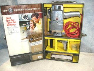 Vtg Ge Portable Power Tool Kit W/ Metal Case 3 In 1 Drill,  Sander,  Sabre Saw Usa