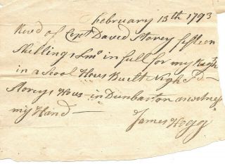 Dunbarton Hampshire 1793 Receipt For Building School House Signed James Hogg