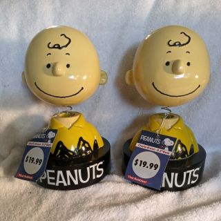 2 Peanuts Charlie Brown 8.  2 " Bobble Head 70th Anniversary Ceramic Bank,  Nwt X2