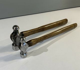 2 Vintage Engineers Ball Pein Hammers 4 Oz And 8 Oz With Ash Handles