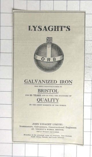 1911 John Lysaght Ltd Ironmasters Galvanizers St.  Vincent Bristol