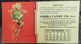 Elvgren December 1939 Advertising Pin - Up Calendar Blotter - 3 - 3/8 " X 6 - 1/4 "