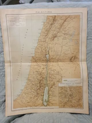 Map - Palastine - Antique Book Page - C.  1885 - German Text