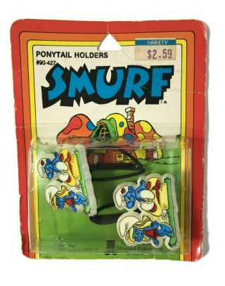 Smurfs Vintage 1982 Smurfette Ponytail Holders Nos Elastic Hair Band Ties Peyo