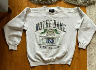 Vtg Rare Notre Dame Fighting Irish Football Sweatshirt Galt Sand Large Ncaa Gray