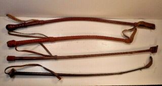 Four Vintage Horse Racing Leather Jockey Whips