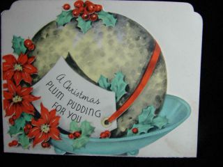 Vintage " A Christmas Plum Pudding For You " Christmas Greeting Card