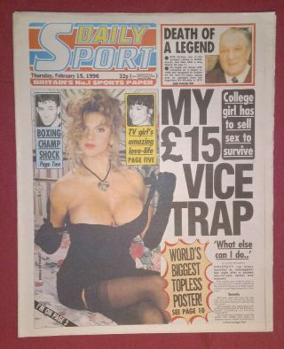 Daily Sport 15 February 1996 Vintage Sunday Sport Newspaper
