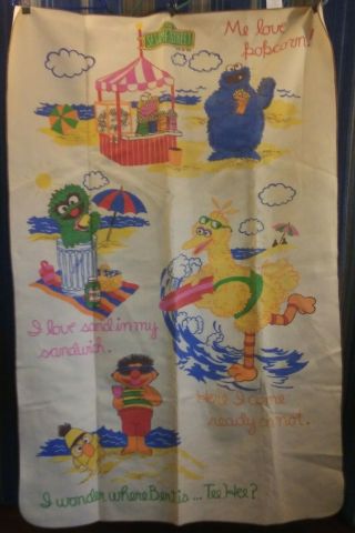 Vintage 1970s Sesame Street Blanket By: Chatham Muppets Day At The Beach 65x45