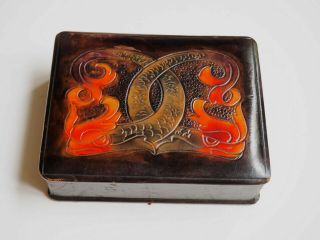 Vintage Embossed Leather Box With Playing Cards Art Nouveau Design