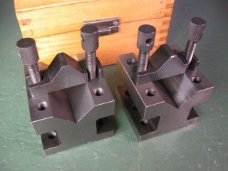 Old Machining Tools Machinist Premium V - Blocks W/ Clamps Set Boxed
