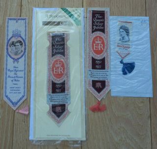 4 X Woven Royal Bookmarks,  Queen,  Princess Diana & Prince Charles
