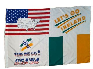 World Cup 1994 Usa Ireland Fabric Wall Flag Decor Futbol Soccer Vtg 90s