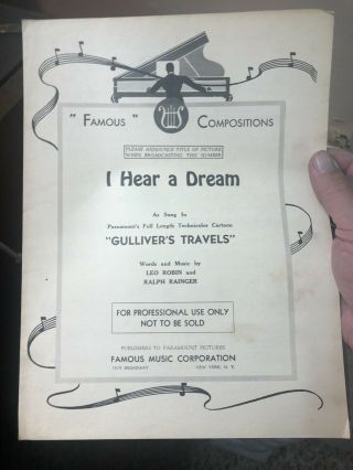 1939 Advance Sheet Music Paramount Cartoon Gulliver’s Travels