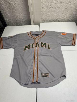 Vintage University Of Miami Hurricanes Baseball Jersey Grey Size Xl Binr