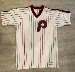 Vintage 70 - 80s Philadelphia Phillies Sand Knit Shirt Baseball Jersey Sz Xl Mlb