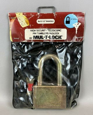 Nos Mul - T - Lock 13 High Security Telescopic 1/2 " Hardened Padlock W/ 2 Keys (b)