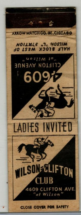 Wilson - Clifton Club Matchcover Matchbook - Horse Racing Gambling - Chicago,  Il