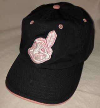 Cleveland Indians Black & Pink Chief Wahoo Women’s Adjustable Strapback Hat Cap