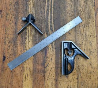 Vintage Tools Combination Machinist Square Woodworking Rule Brown & Sharpe 4☆us