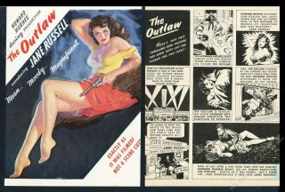 1946 Jane Russell Pinup & Comic Book Art The Outlaw Movie Vintage Print Ad