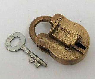 Lock Old Vintage Brass Padlock Lock With Key Rich Patina Lion Mark Collectible