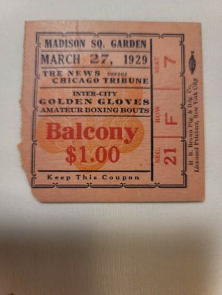 Vtg 1929 Golden Gloves Boxing Ticket Stub 3/14/45 Madison Square Garden/nyc