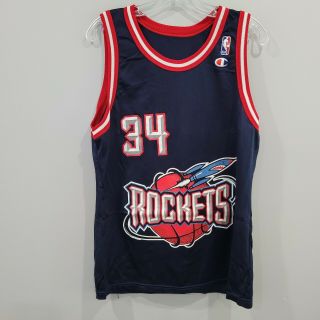 Vintage 90s Champion Houston Rockets Hakeem Olajuwon 34 Jersey Mens 40 M