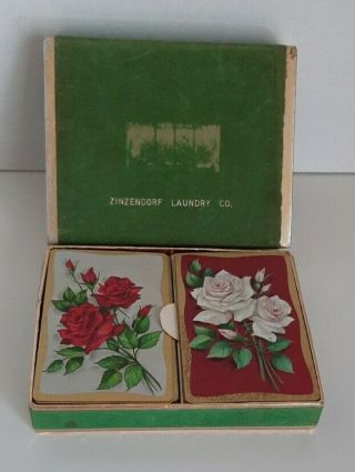 Vintage Zinzendorf Laundry Coated Playing Cards Box Set Roses Floral Two Decks