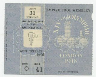 Orig.  Ticket Olympic Games London 1948 - Swimming 31.  07.  // 3 Final`s Rarity