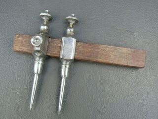 Vintage Pair Ornate Nickel Plated Brass & Steel 4 5/8 " Trammel Points Old Tools