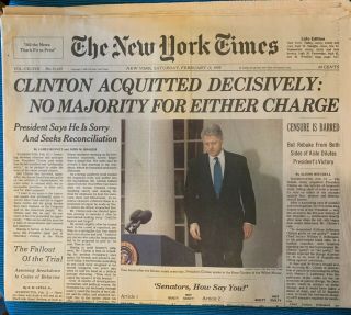 1999 Feb 13 The York Times - Bill Clinton Acquitted Decisively - Np 3022