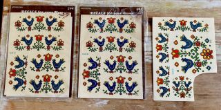 Vintage Meyercord Water Decals Country Festival Chickens Flowers 1975 Penn Dutch