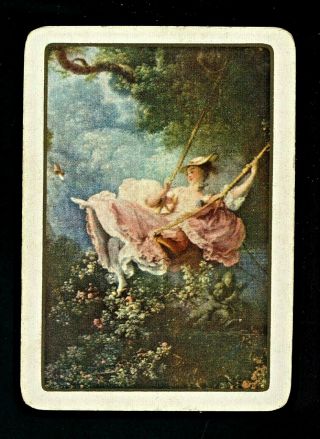 Wide Glamor Listed Swap Playing Card Old Time Lady On Tree Swing Cherub Statue