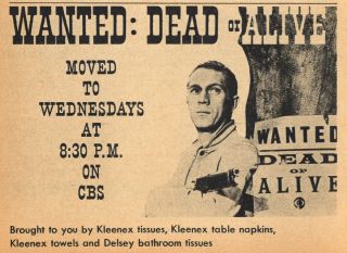 1960 Tv Ad Wanted Dead Or Alive Western Series Steve Mcqueen Kleenex Sponser