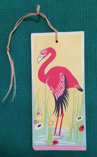 Vtg 1930 - Tassled Bridge Tally Card - Art Deco Flamingo Standing In Reeds