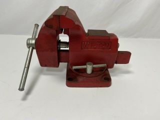 Vintage Wilton Red Swivel Vise,  4 " Jaw,  3 3/4 " Opening,  Made In The Usa