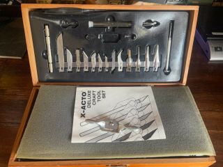 1987 Vintage X - Acto Xacto Deluxe Craft Tool Set In Wood Box