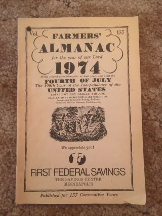 1974 Vintage Farmers Almanac First Federal Savings Minneapolis Mn Uh4