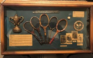 The History Of The Tennis Racket 1880s - 1950s Shadow Box Wimbledon 20”x 11” Rare