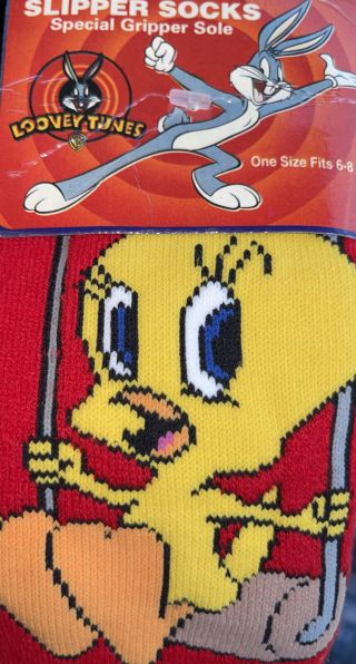 Red Tweety Bird Slipper Socks Adult One Size Looney Tunes Vintage 2000 Nos