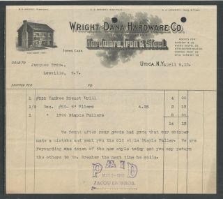 1910 Wright - Dana Hardware Co { Hardware Iron Steel } Utica Ny Billhead