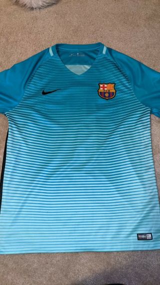 Nike Fc Barcelona 2016/2017 Qatar Airways Lionel Messi Mens L Soccer Jersey