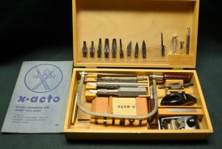 Vintage X - Acto Hobby Chest Wood Carving Knife/tool Set With Wood Box