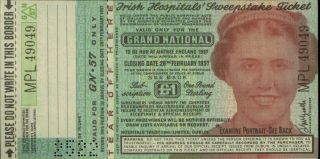Irish Sweepstake Ticket,  Grand National,  1957 W/counterfoil Exc