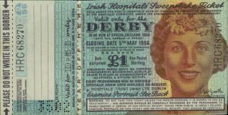 Irish Sweepstake Ticket,  Derby,  1956 W/counterfoil Exc