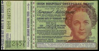 Irish Sweepstake Ticket,  Grand National 1959 W/counterfoil Exc