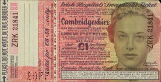 Irish Sweepstake Ticket,  Cambridgeshire,  1958 W/counterfoil